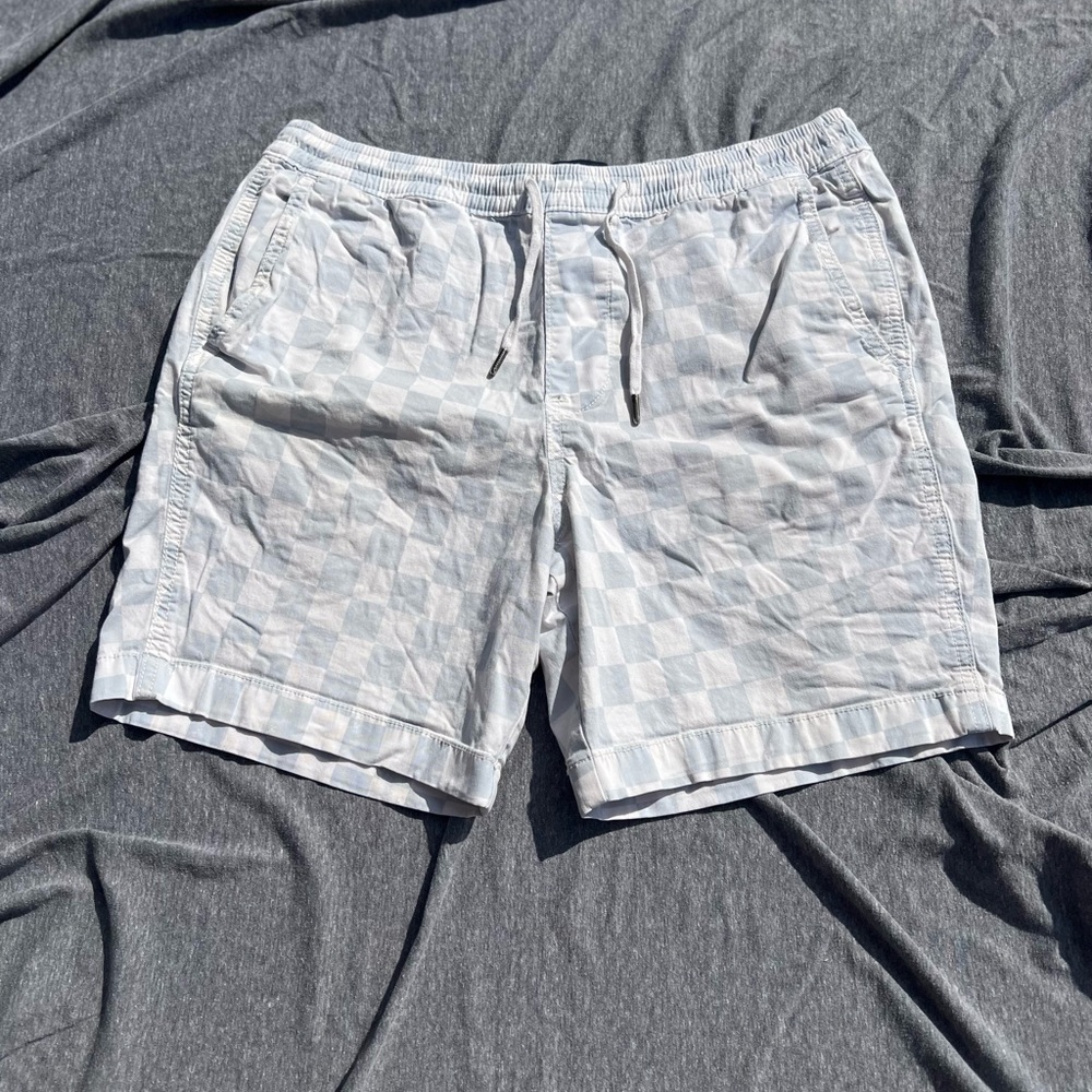 Light Blue Checkered Shorts - Men’s Large - Drawstring Shorts